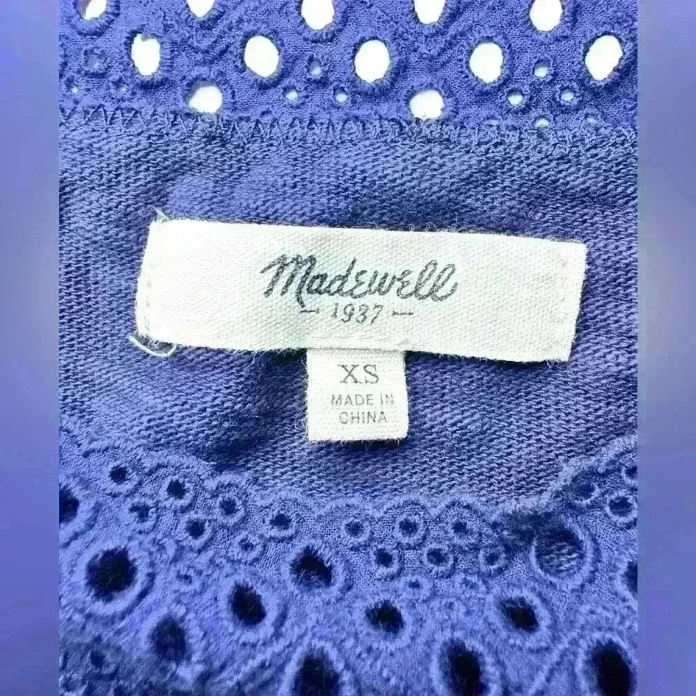 Madewell Navy Blue Eyelet Inset VIGNETTE Shirt Women's top size XS​ - Picture 4 of 9